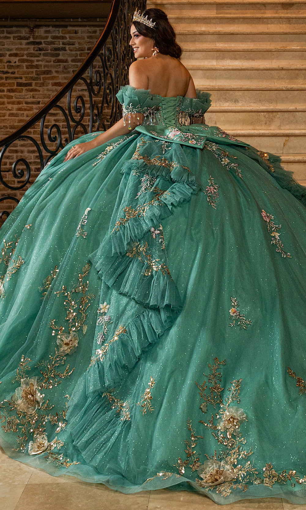Rachel Allan RQ3174 - Beaded Corset Quinceanera Dress Quinceanera Dresses in Light Jade