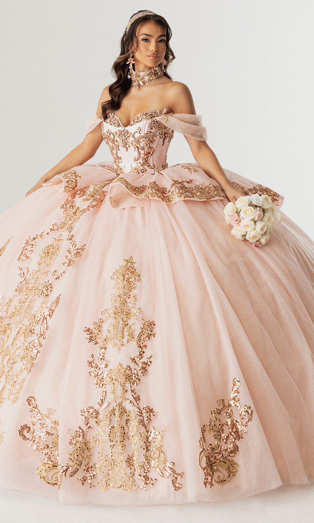 Rachel Allan RQ3175 - Off Shoulder Quinceanera Dress Quinceanera Dresses in Blush Gold