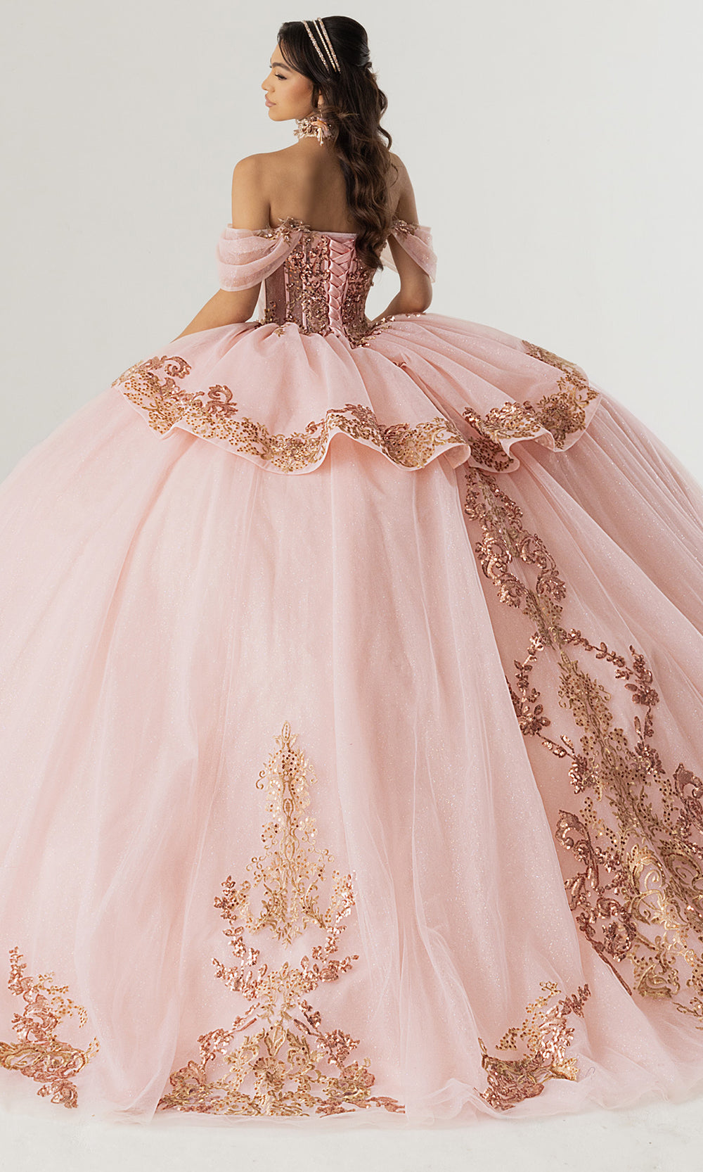 Rachel Allan RQ3175 - Off Shoulder Quinceanera Dress Quinceanera Dresses in Blush Gold