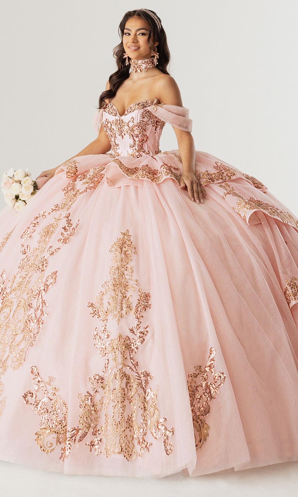 Rachel Allan RQ3175 - Off Shoulder Quinceanera Dress Quinceanera Dresses in Blush Gold
