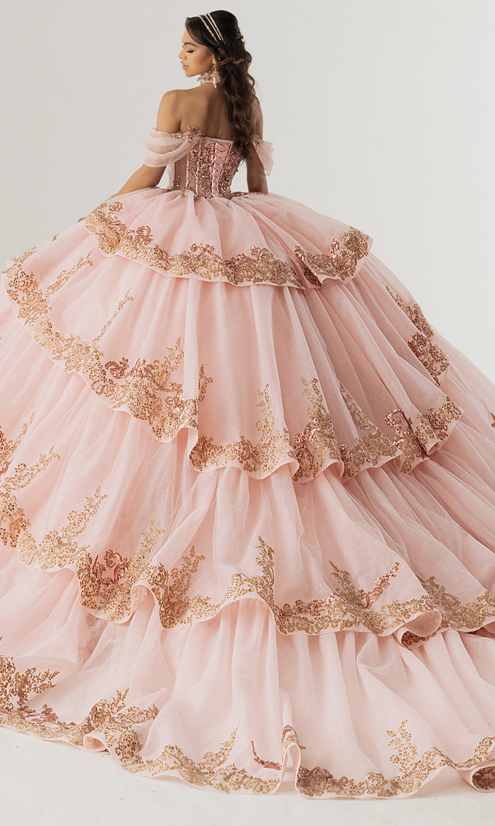 Rachel Allan RQ3175 - Off Shoulder Quinceanera Dress Quinceanera Dresses in Blush Gold