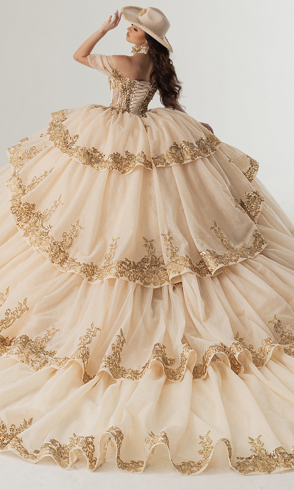 Rachel Allan RQ3175 - Off Shoulder Quinceanera Dress Quinceanera Dresses in Champagne Gold