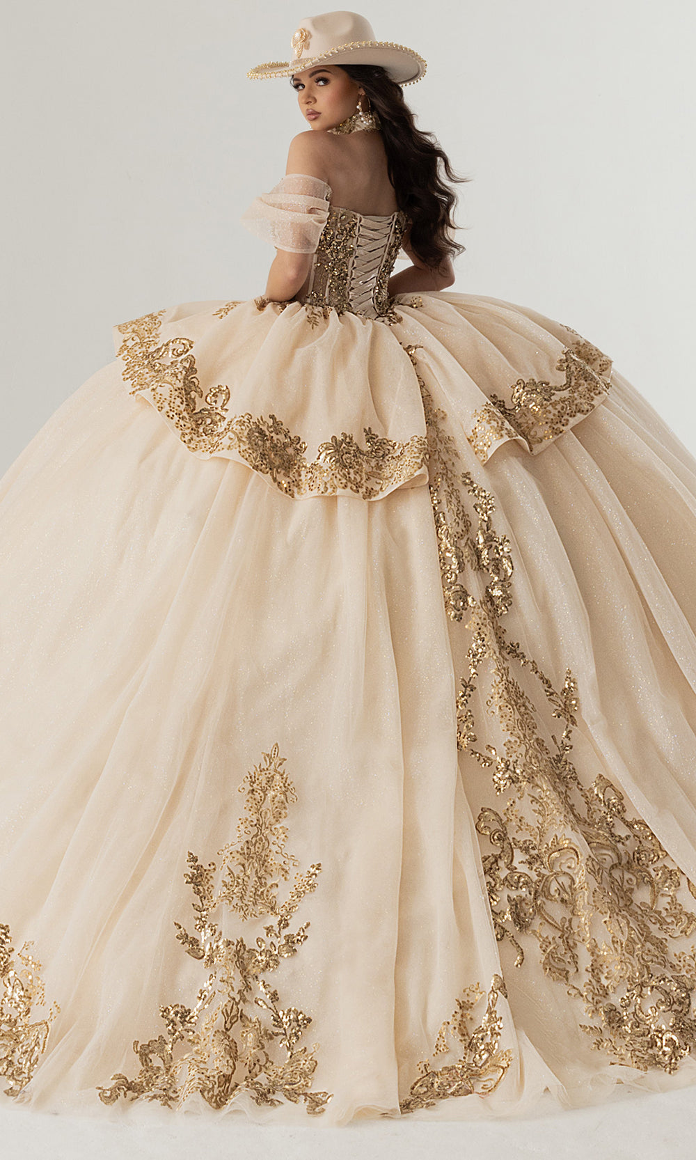 Rachel Allan RQ3175 - Off Shoulder Quinceanera Dress Quinceanera Dresses in Champagne Gold