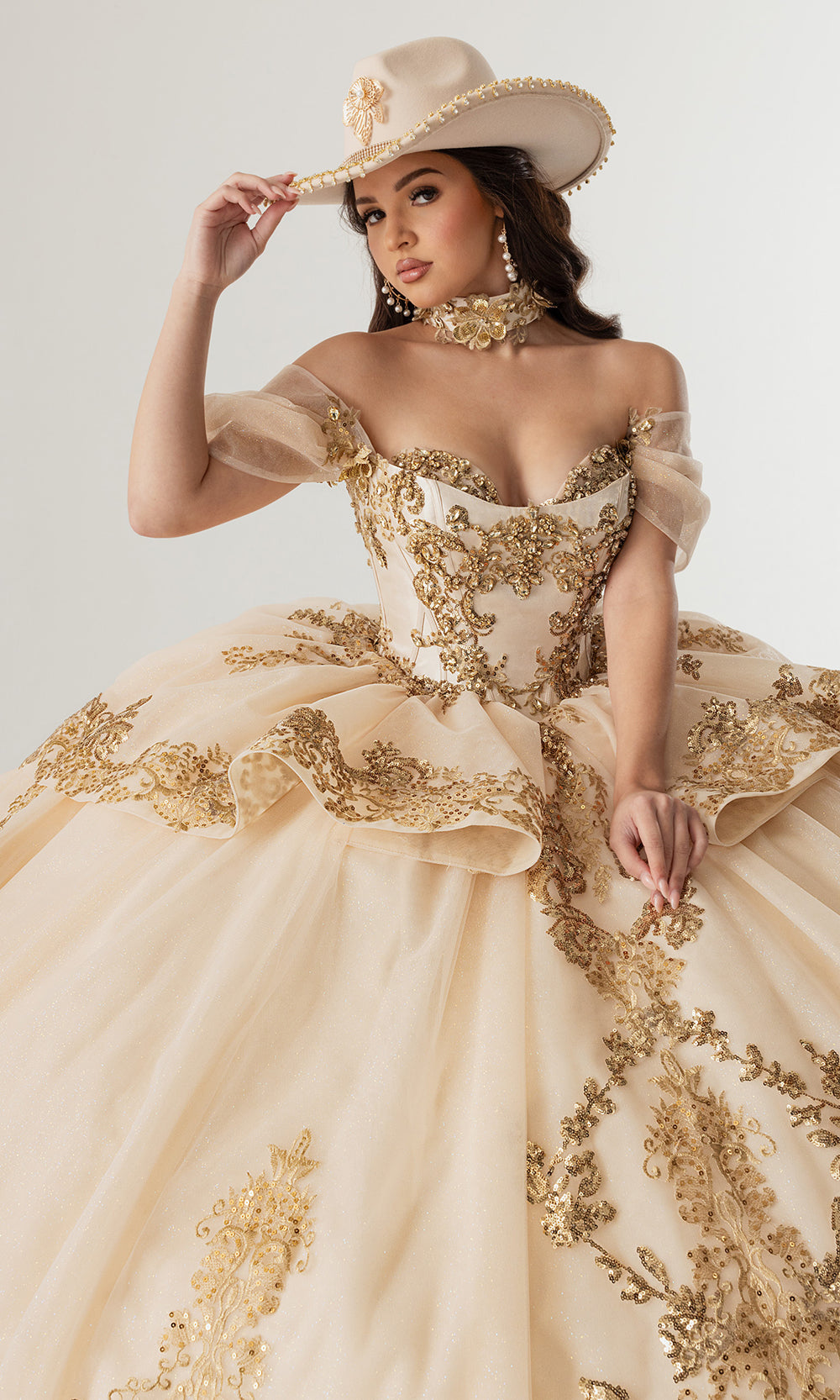 Rachel Allan RQ3175 - Off Shoulder Quinceanera Dress Quinceanera Dresses in Champagne Gold