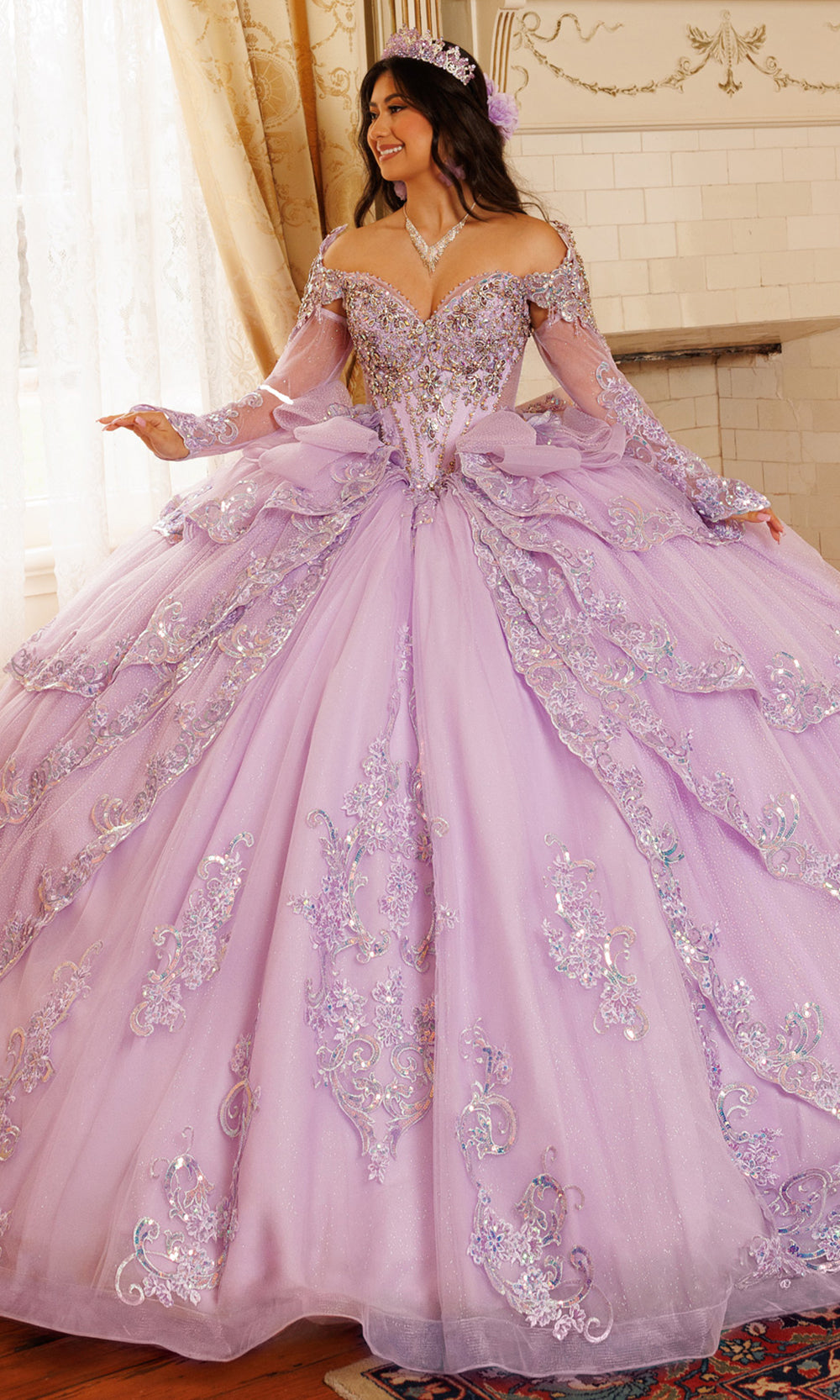 Rachel Allan RQ3182 - Jeweled Bodice Sweetheart Layered Gown Quinceanera Dresses in Purple    