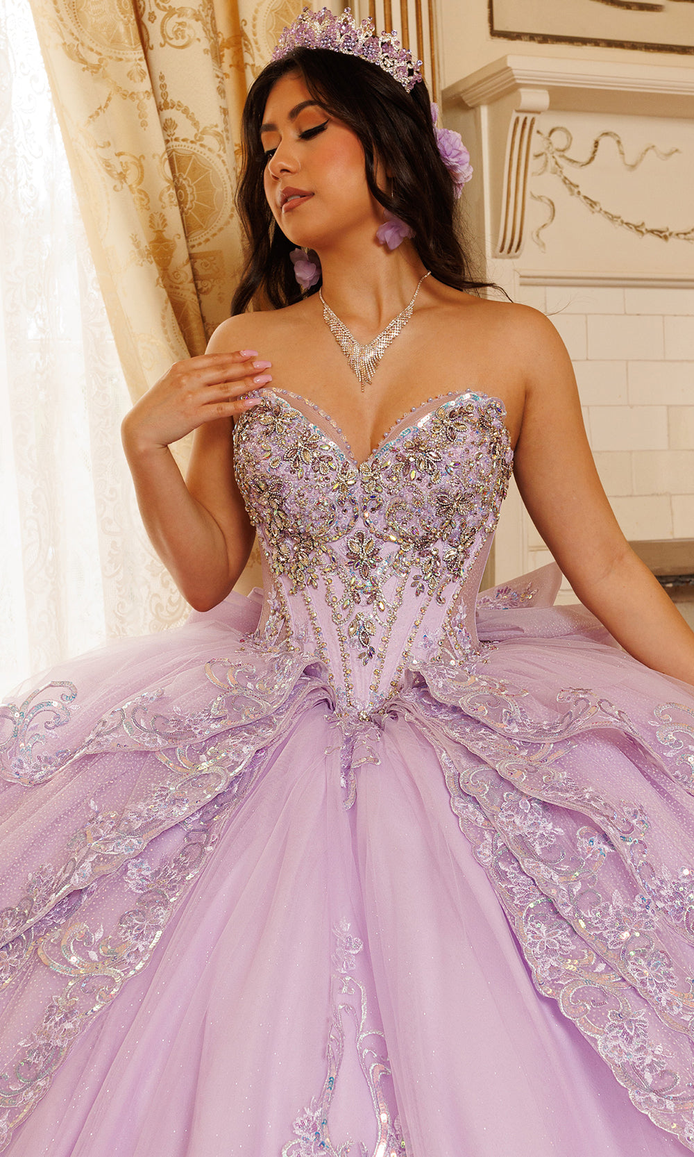 Rachel Allan RQ3182 - Jeweled Bodice Sweetheart Layered Gown Quinceanera Dresses in Purple    