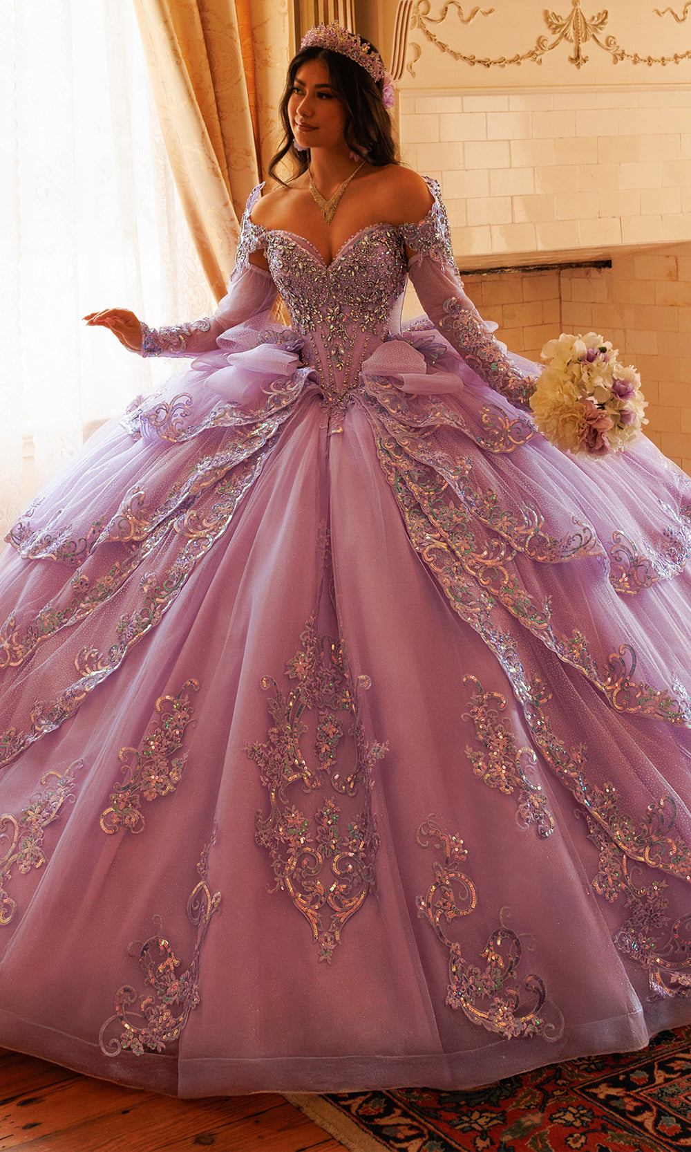 Rachel Allan RQ3182 - Jeweled Bodice Sweetheart Layered Gown Quinceanera Dresses in Purple    