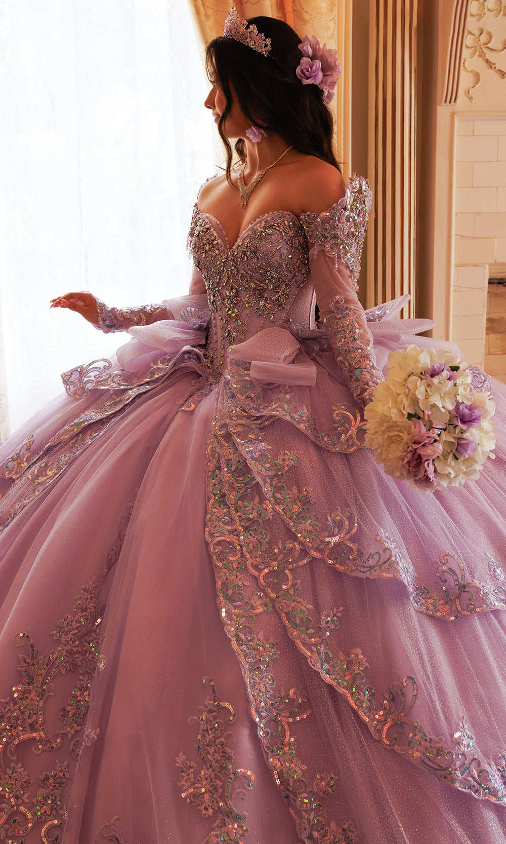 Rachel Allan RQ3182 - Jeweled Bodice Sweetheart Layered Gown Quinceanera Dresses in Purple    