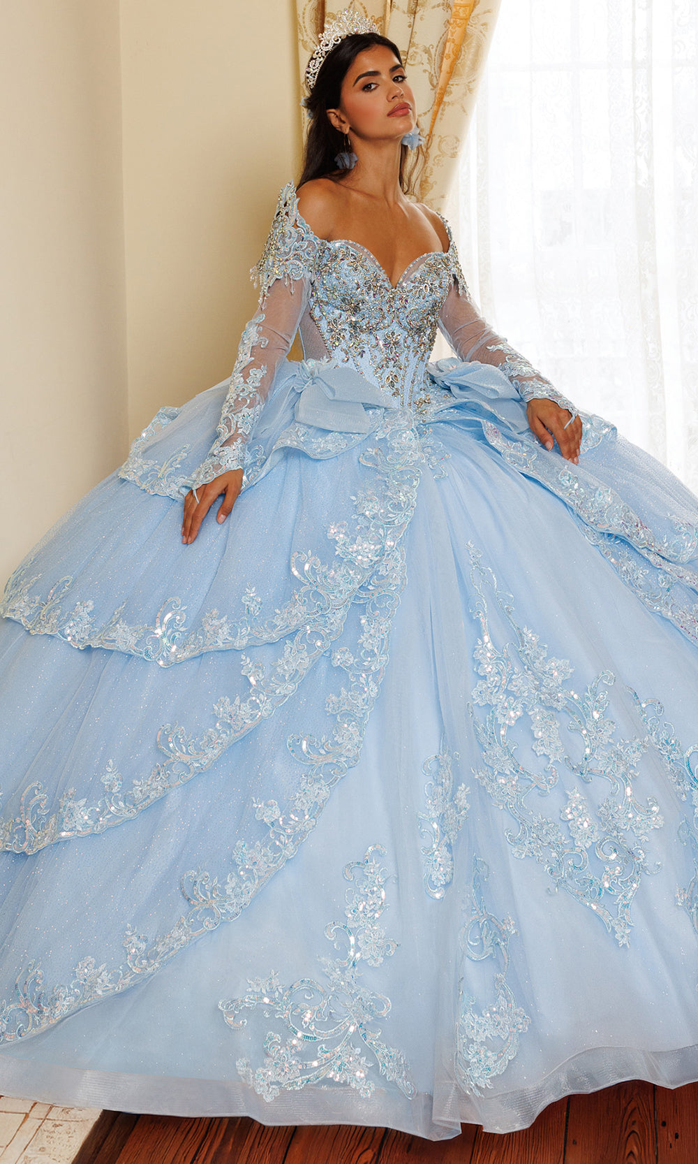 Rachel Allan RQ3182 - Jeweled Bodice Sweetheart Layered Gown Quinceanera Dresses in Blue    