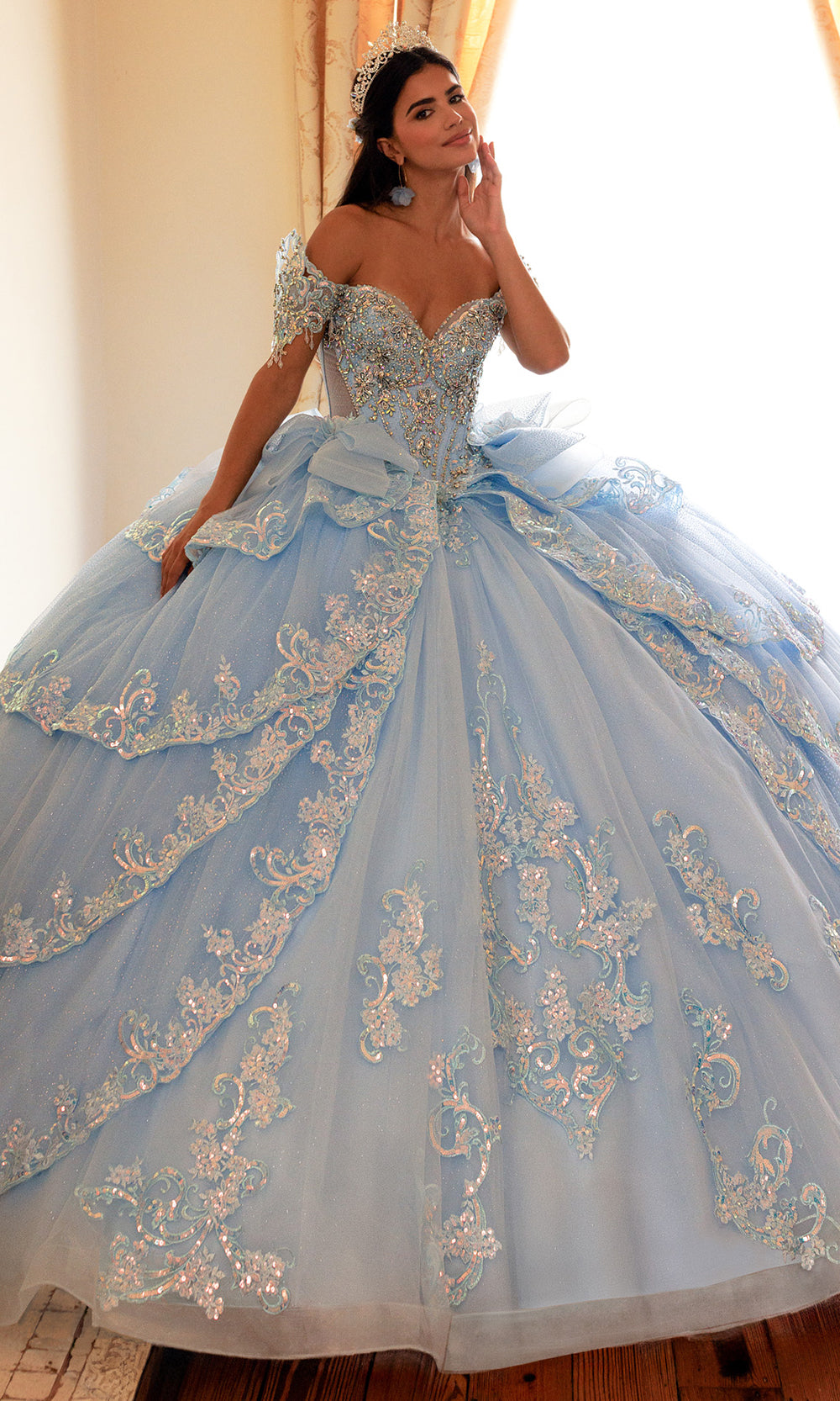 Rachel Allan RQ3182 - Jeweled Bodice Sweetheart Layered Gown Quinceanera Dresses in Blue    