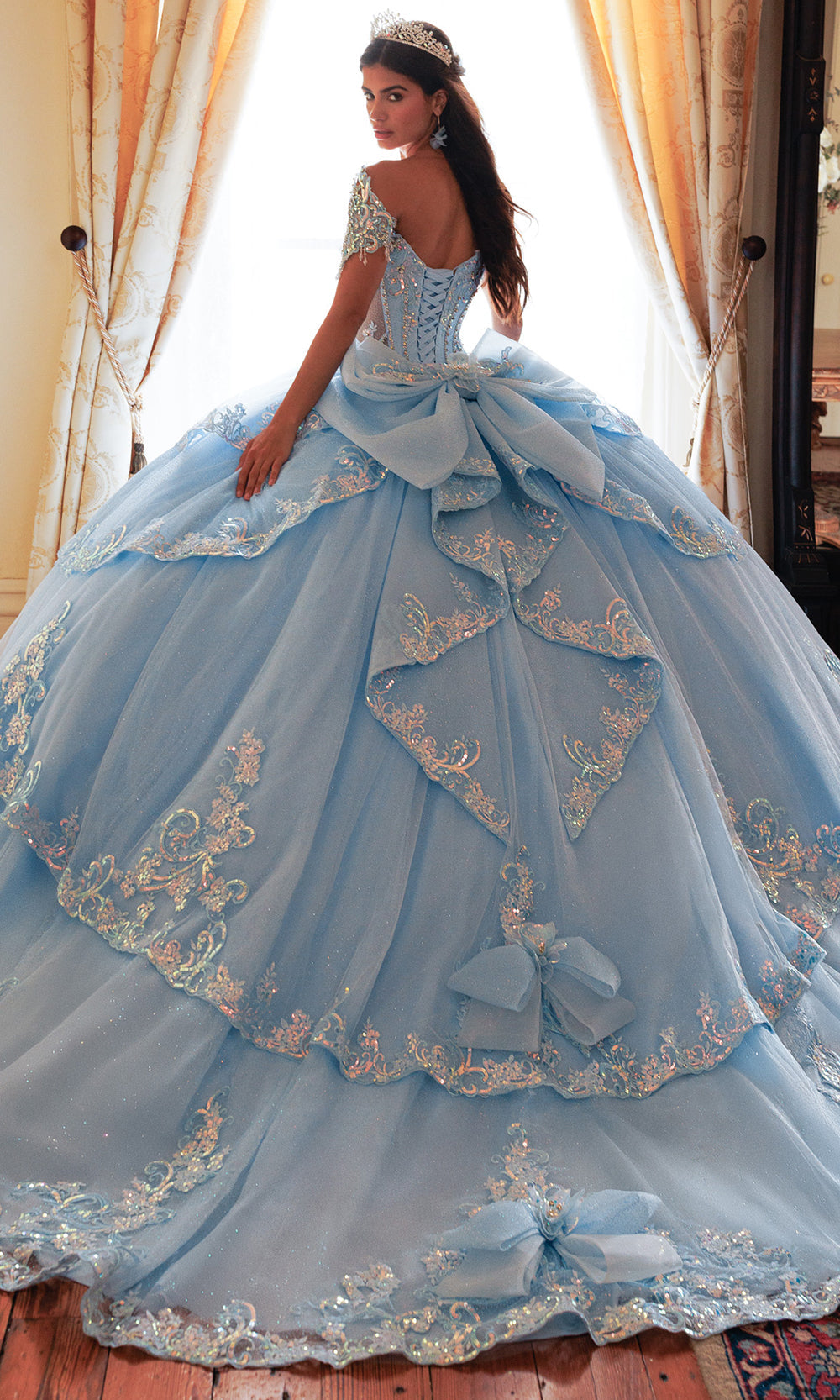 Rachel Allan RQ3182 - Jeweled Bodice Sweetheart Layered Gown Quinceanera Dresses in Blue    