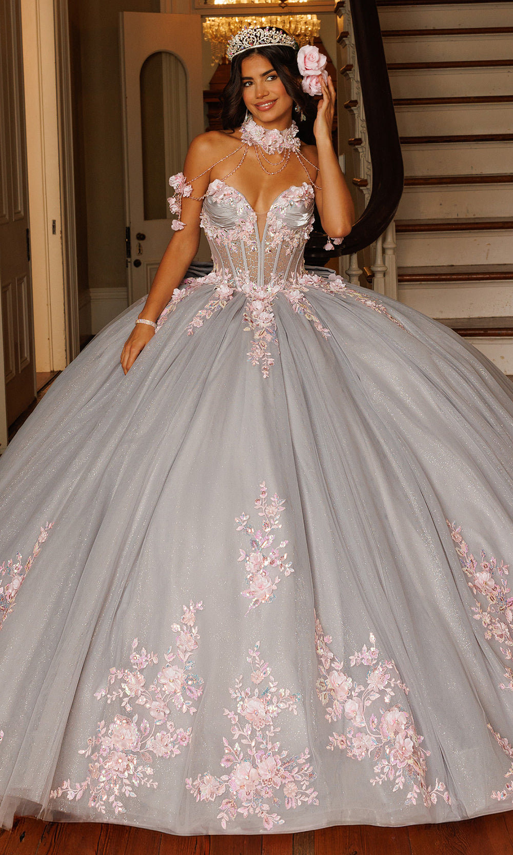 Rachel Allan RQ3184 - Illusion Corset Embellished Tulle Gown Quinceanera Dresses in Pink    
