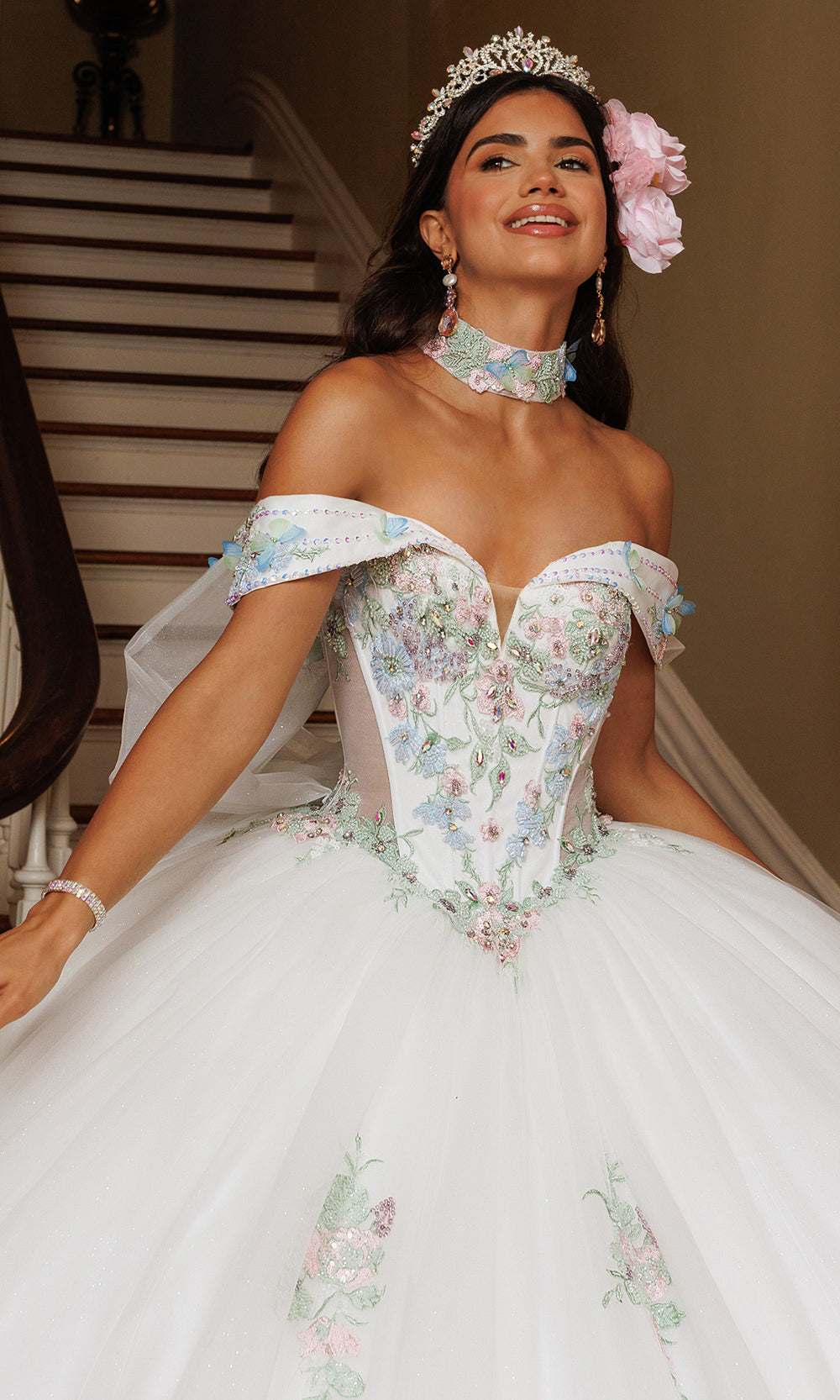 Rachel Allan RQ3186 - Embroidered Floral Sweetheart Ballgown Quinceanera Dresses in White Multi   