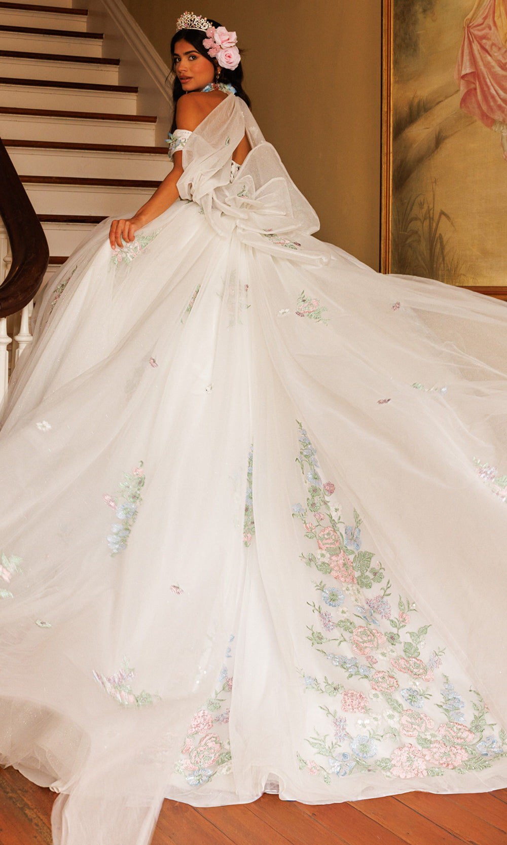 Rachel Allan RQ3186 - Embroidered Floral Sweetheart Ballgown Quinceanera Dresses in White Multi   