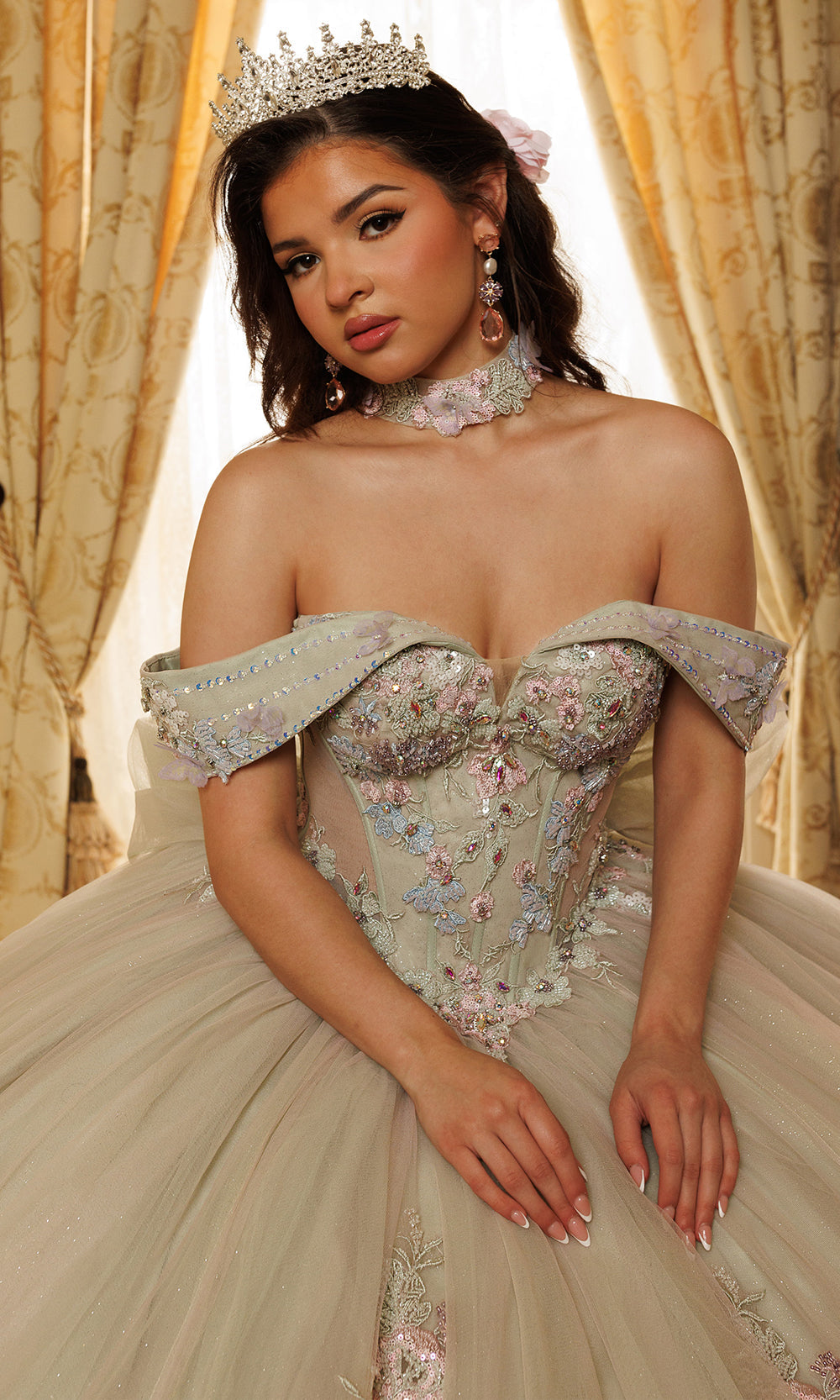 Rachel Allan RQ3186 - Embroidered Floral Sweetheart Ballgown Quinceanera Dresses in Green Multi   