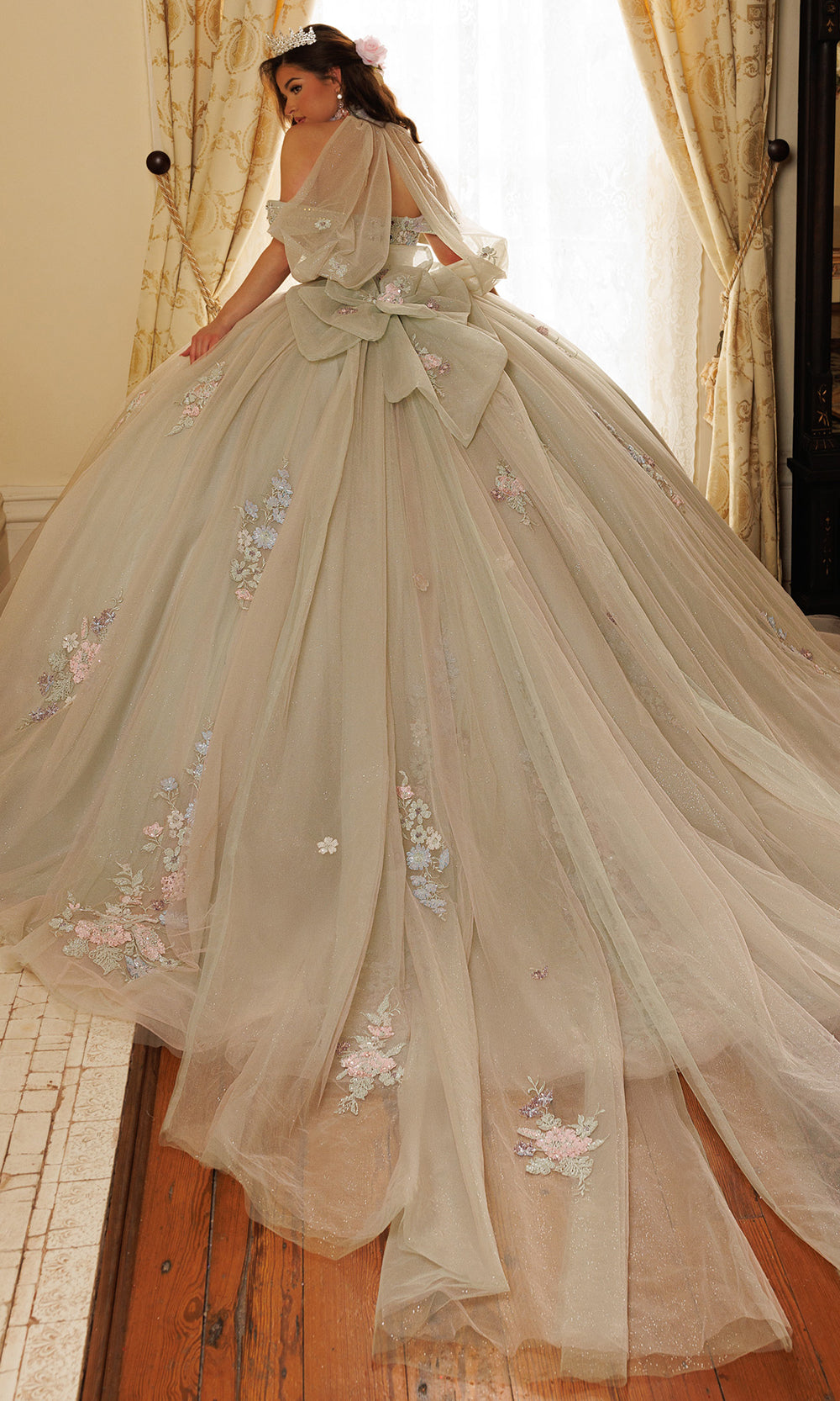 Rachel Allan RQ3186 - Embroidered Floral Sweetheart Ballgown Quinceanera Dresses in Green Multi   