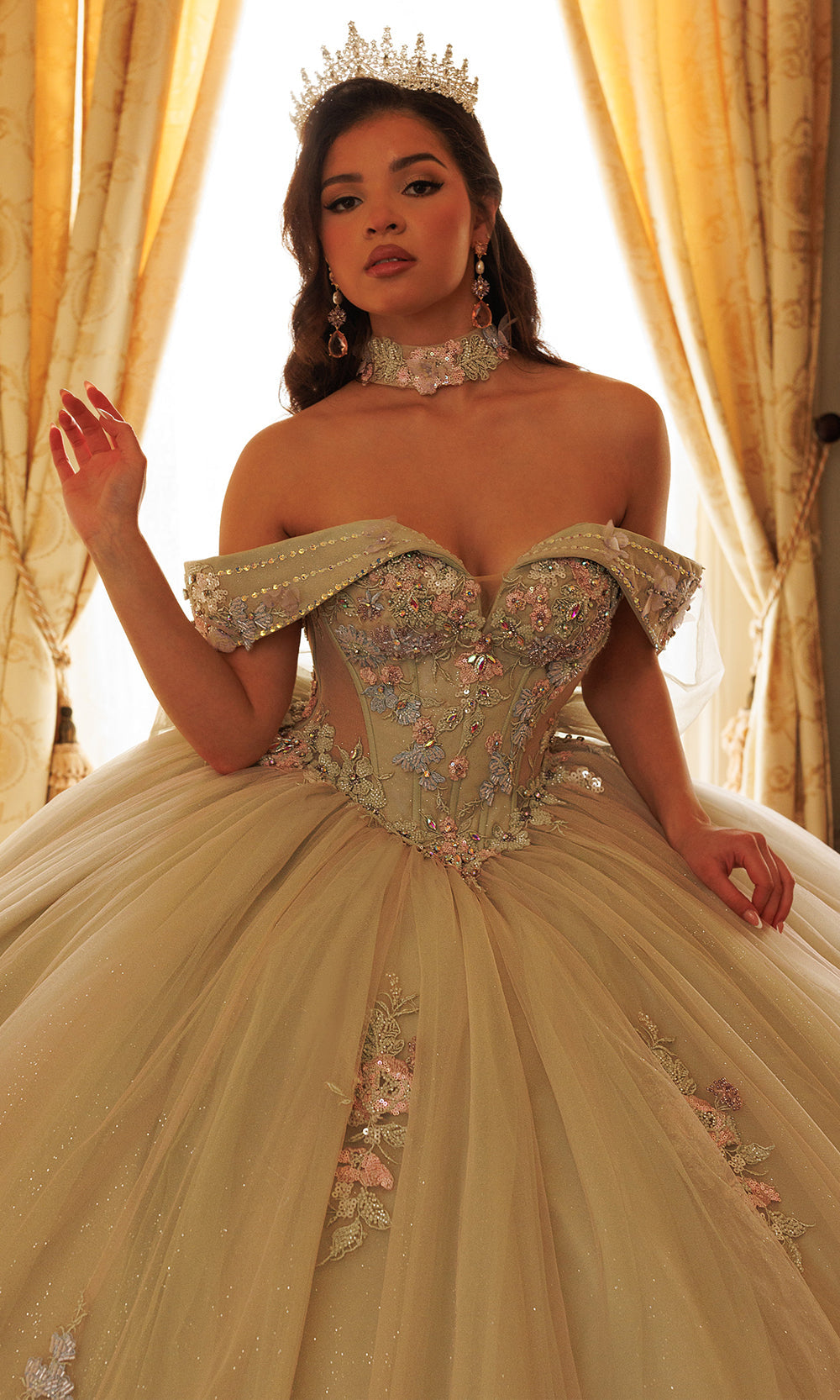 Rachel Allan RQ3186 - Embroidered Floral Sweetheart Ballgown Quinceanera Dresses in Green Multi   