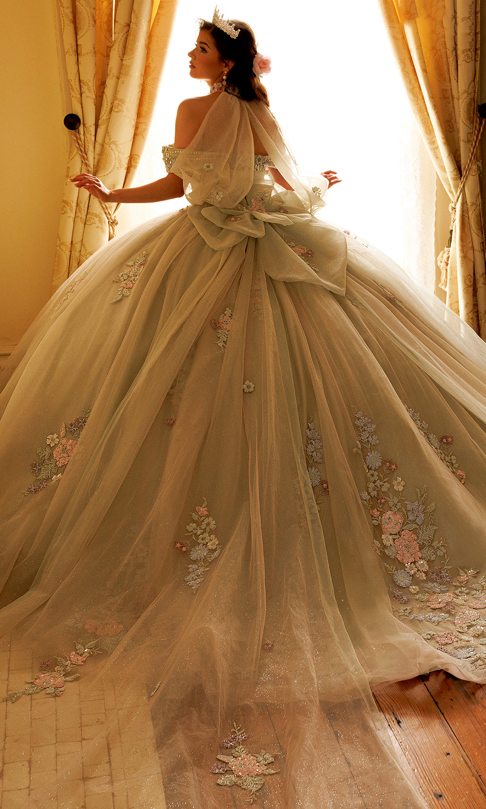 Rachel Allan RQ3186 - Embroidered Floral Sweetheart Ballgown Quinceanera Dresses in Green Multi   