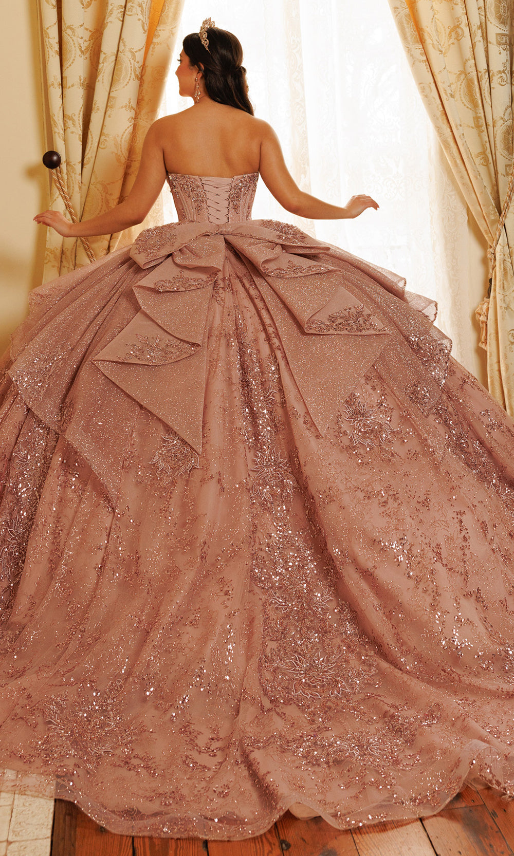 Rachel Allan RQ3189 - Strapless Flowing Cape Beaded Ballgown Quinceanera Dresses in Pink    