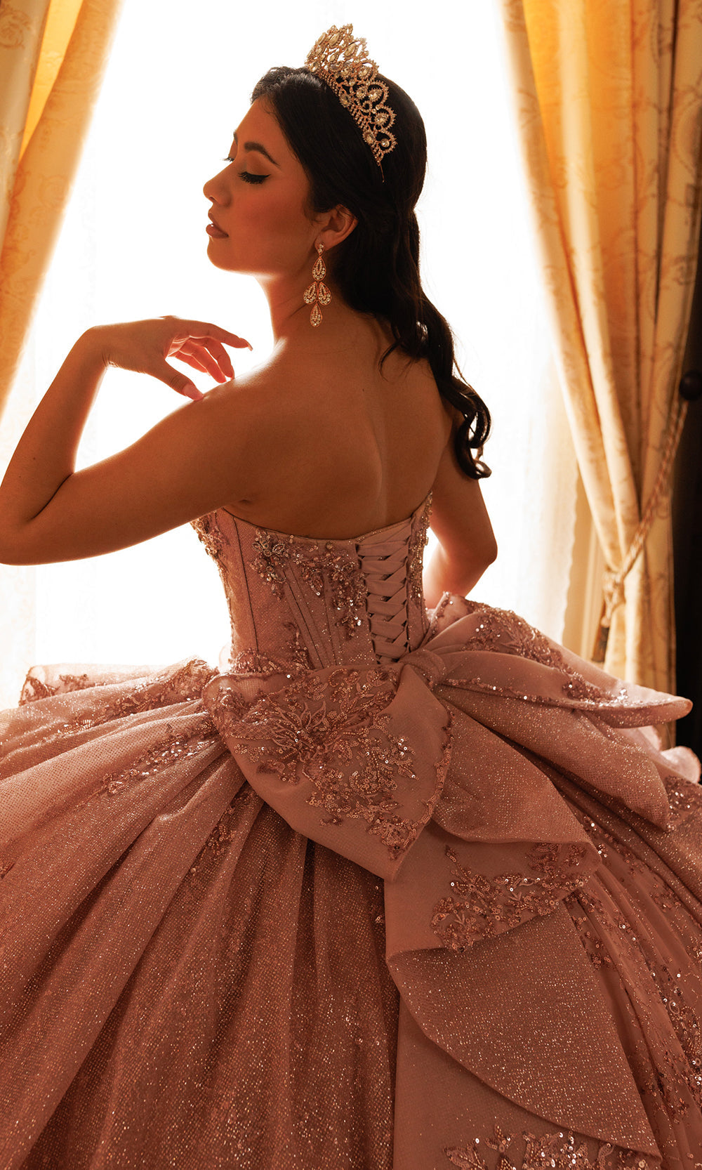 Rachel Allan RQ3189 - Strapless Flowing Cape Beaded Ballgown Quinceanera Dresses in Pink    