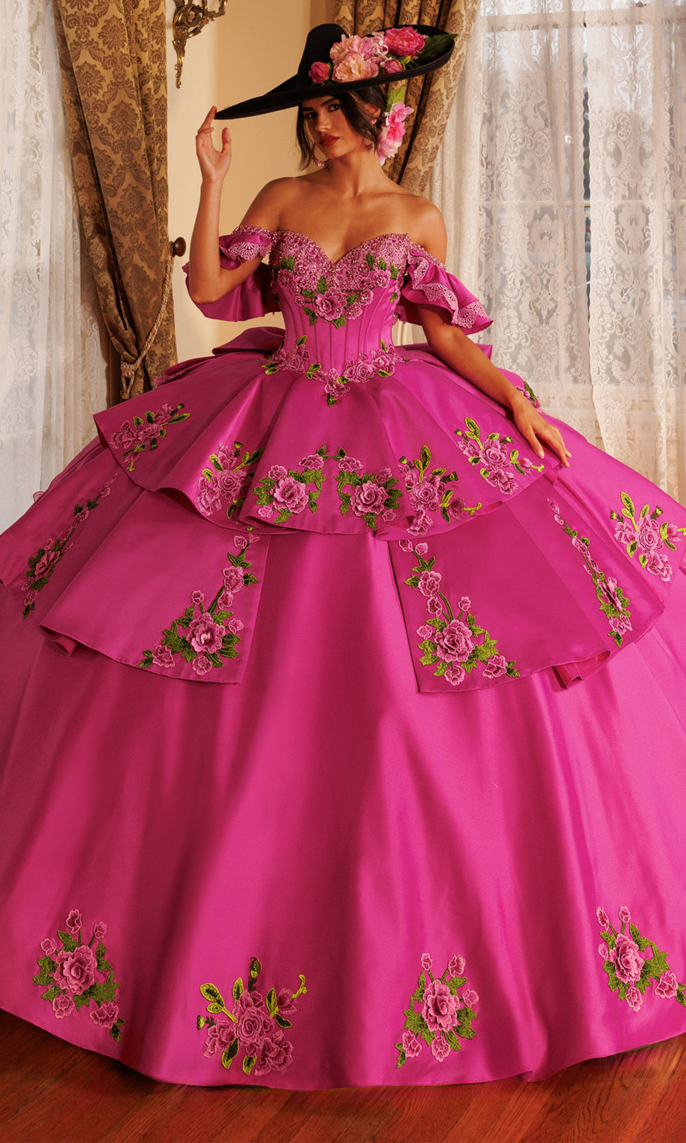Rachel Allan RQ5021 - Ruffled Back Floral Embroidered Ballgown Quinceanera Dresses in Pink Multi   