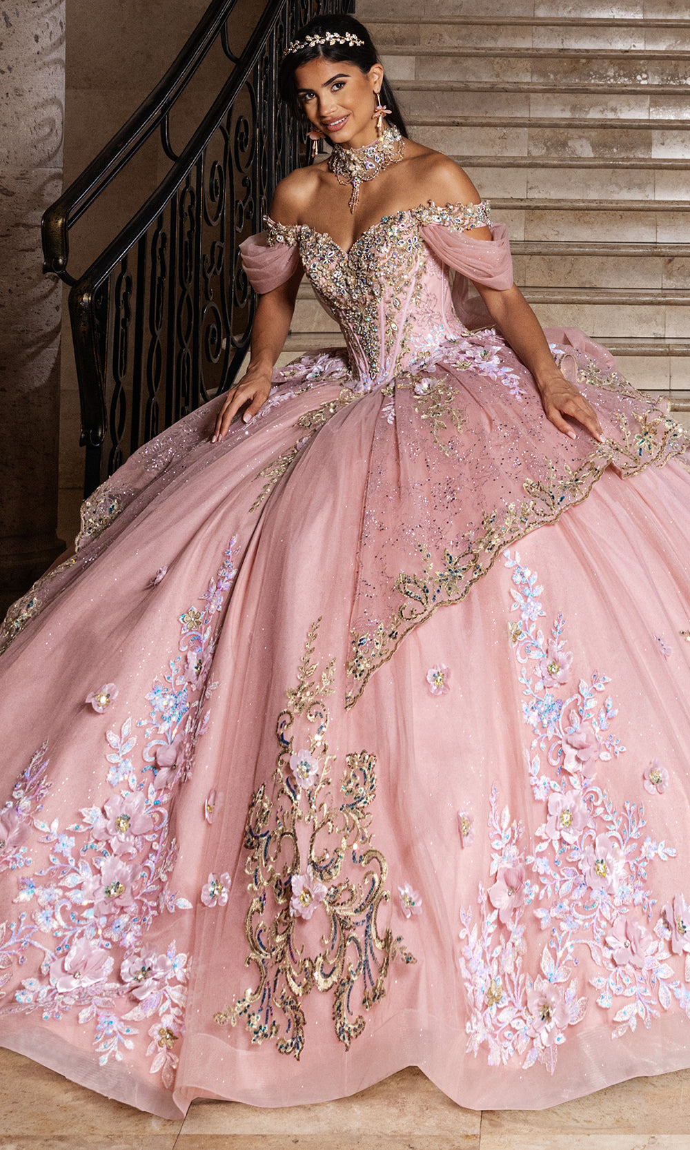 Rachel Allan RQ6010 - Quinceanera Corset Tulle Gown Quinceanera Dresses in Rose Gold