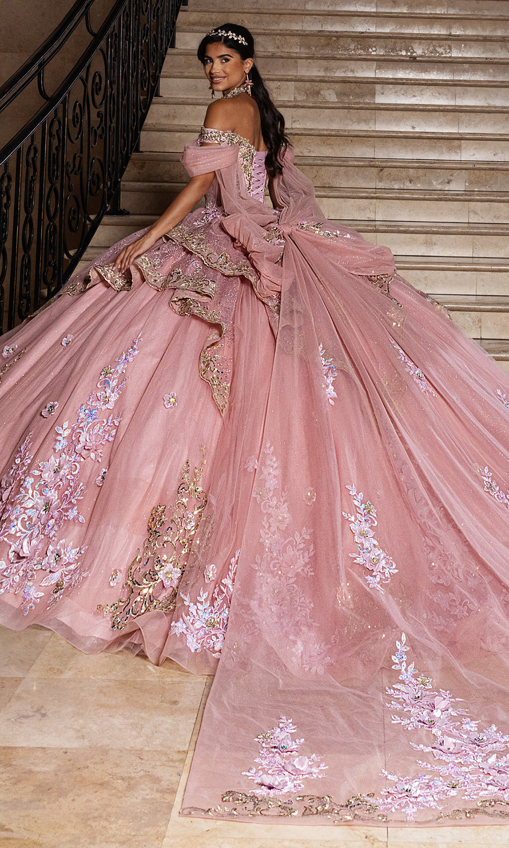 Rachel Allan RQ6010 - Quinceanera Corset Tulle Gown Quinceanera Dresses in Rose Gold