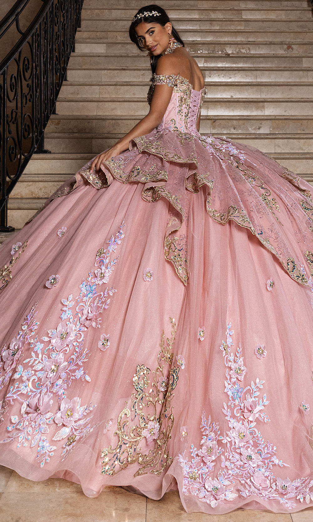 Rachel Allan RQ6010 - Quinceanera Corset Tulle Gown Quinceanera Dresses in Rose Gold