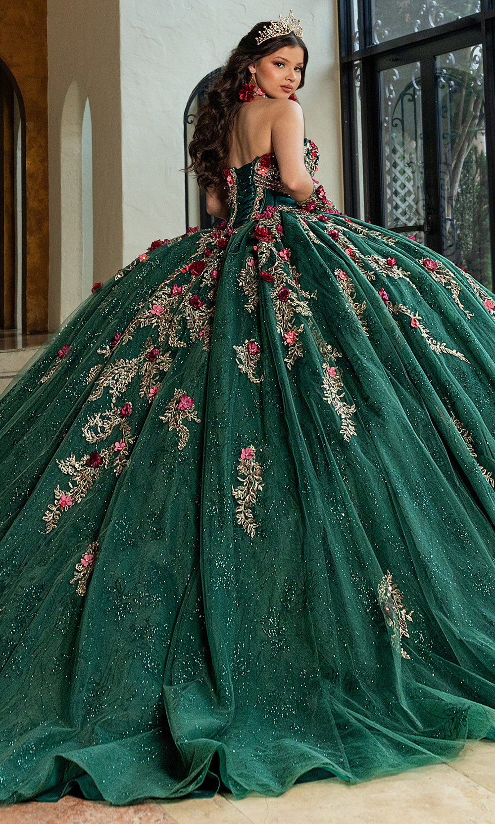 Rachel Allan RQ6011 - Off Shoulder Beaded Quince Dress Quinceanera Dresses in Emerald Multi