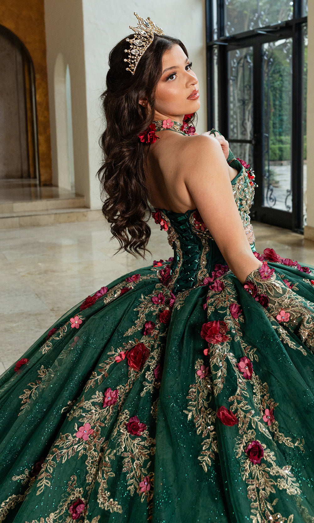 Rachel Allan RQ6011 - Off Shoulder Beaded Quince Dress Quinceanera Dresses in Emerald Multi