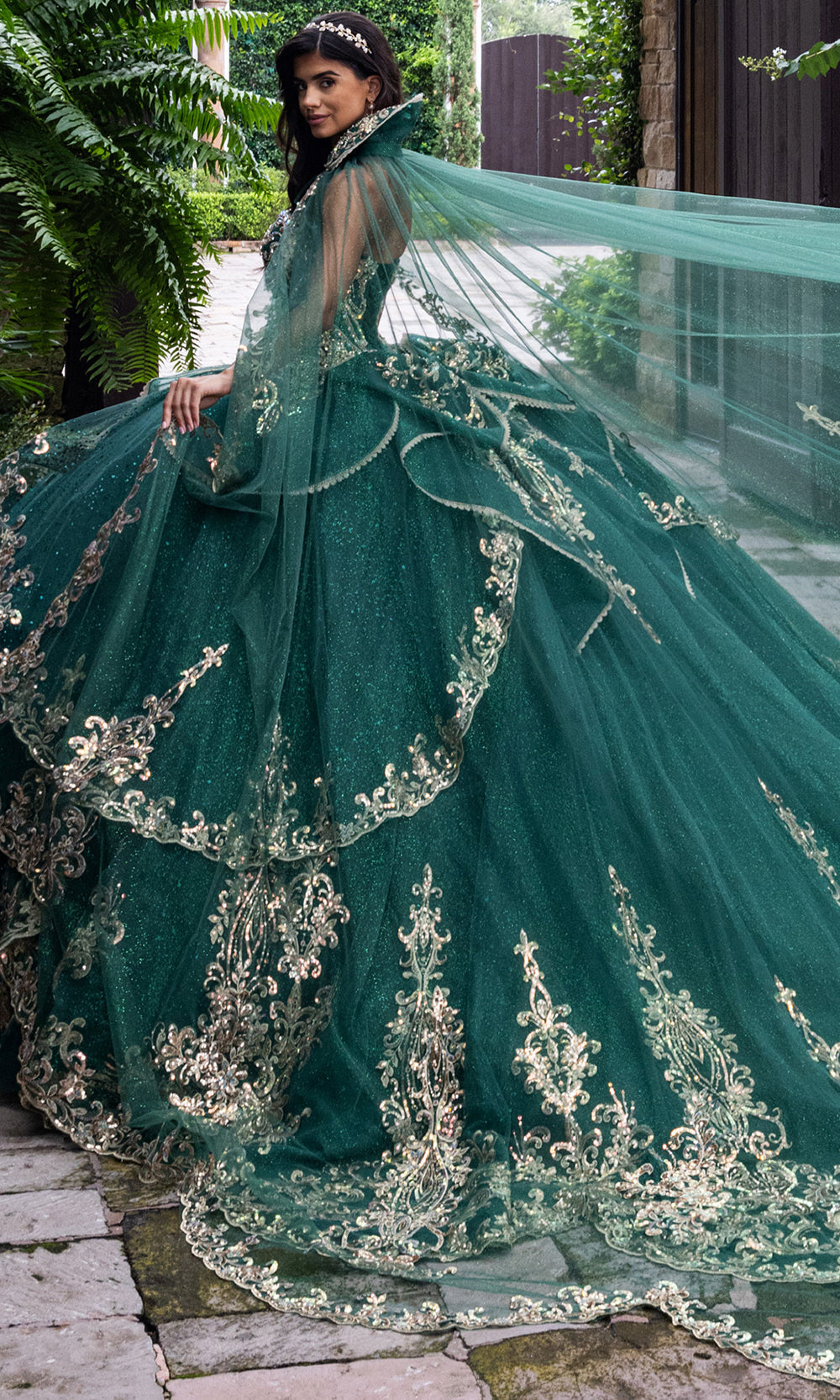 Rachel Allan RQ6015 - Strapless Quince Ball Dress Quinceanera Dresses in Emerald Gold