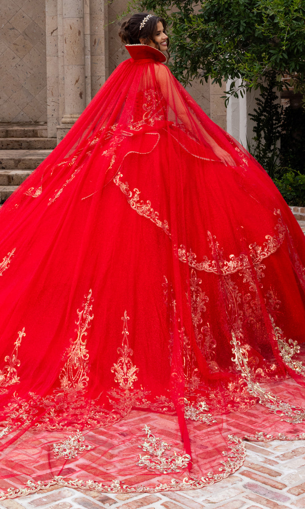 Rachel Allan RQ6015 - Strapless Quince Ball Dress Quinceanera Dresses in Red Gold
