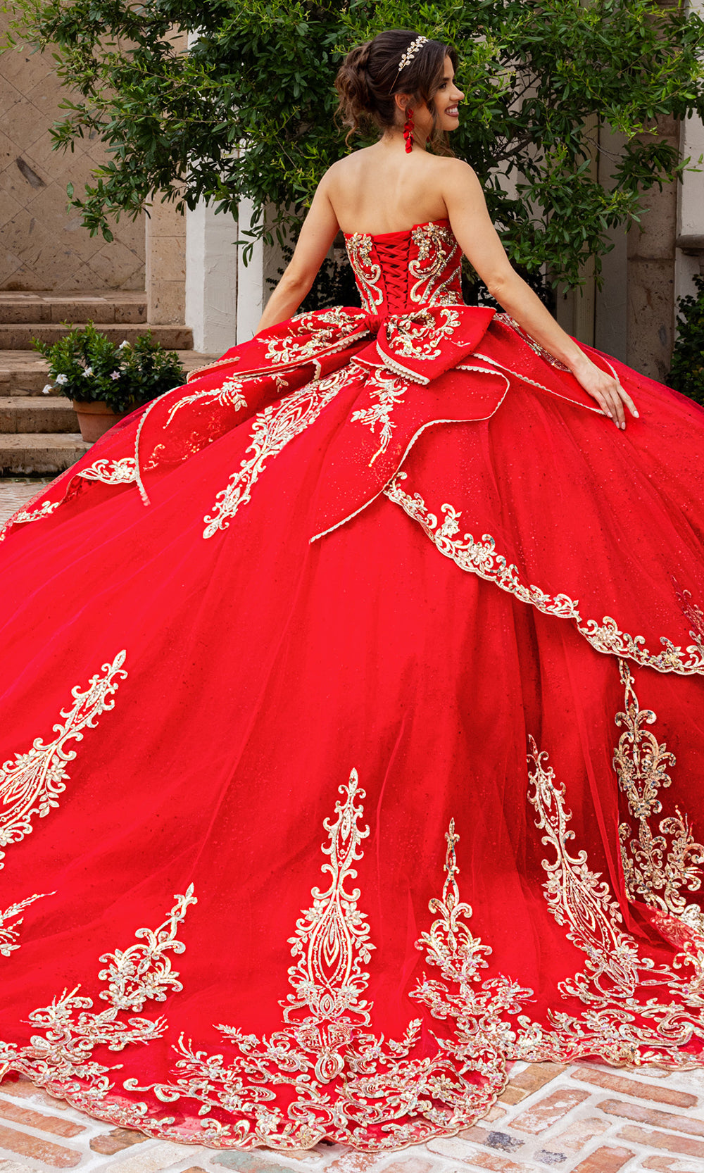 Rachel Allan RQ6015 - Strapless Quince Ball Dress Quinceanera Dresses in Red Gold