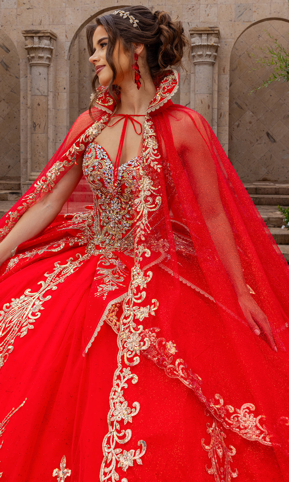 Rachel Allan RQ6015 - Strapless Quince Ball Dress Quinceanera Dresses in Red Gold