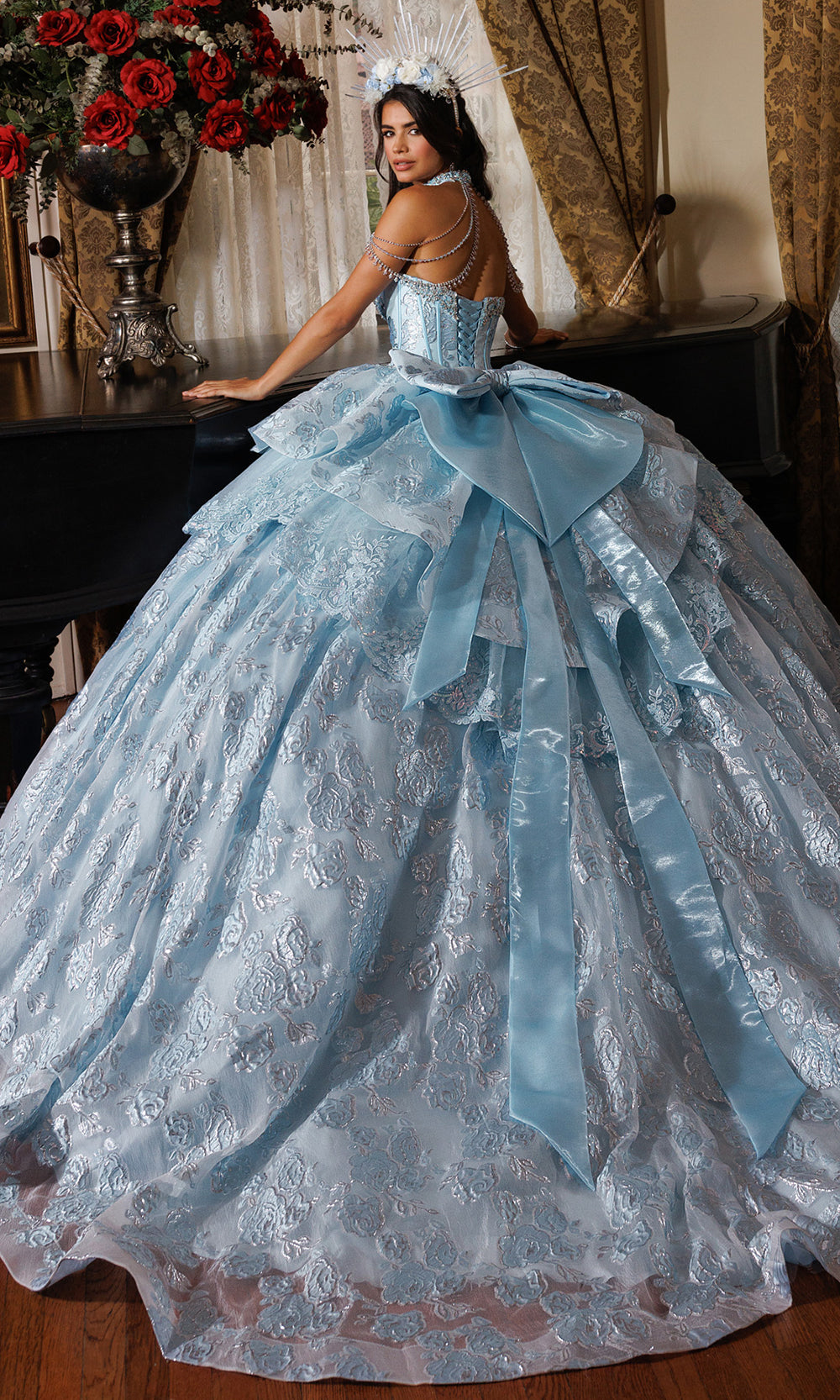 Rachel Allan RQ6020 - Strapless Corset Floral Ballgown Quinceanera Dresses in Blue    