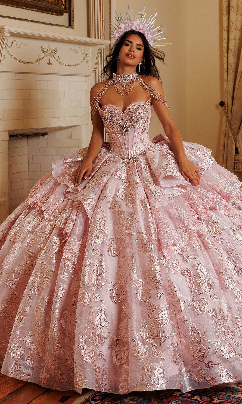 Rachel Allan RQ6020 - Strapless Corset Floral Ballgown Quinceanera Dresses in Pink    