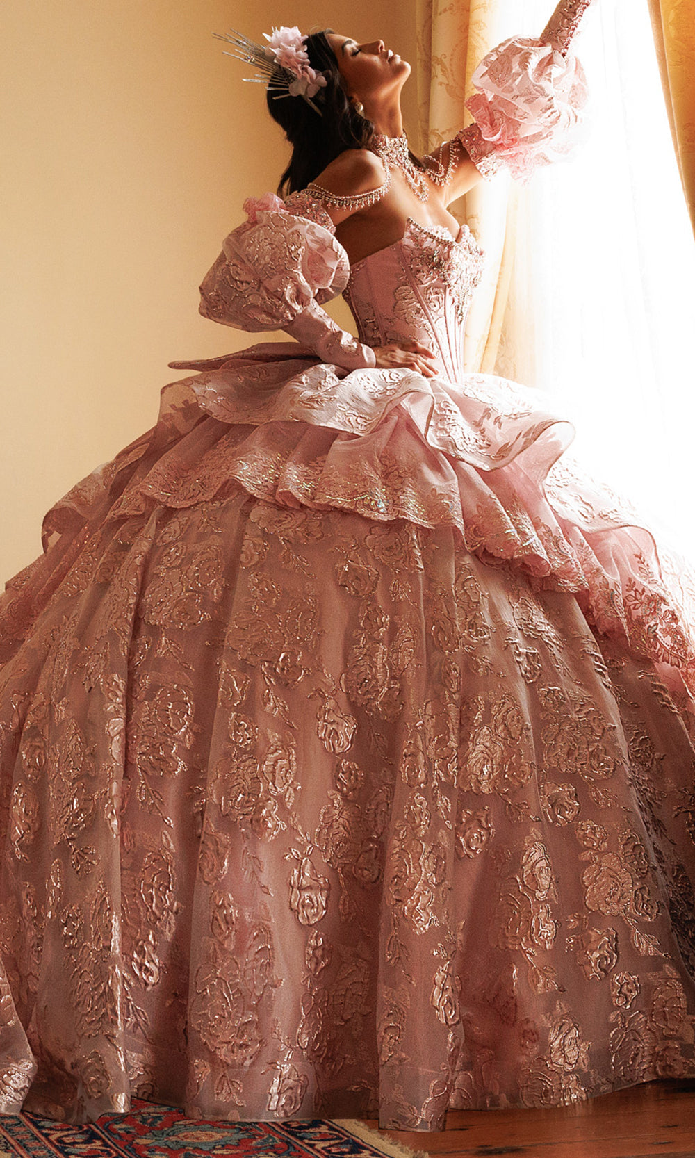Rachel Allan RQ6020 - Strapless Corset Floral Ballgown Quinceanera Dresses in Pink    