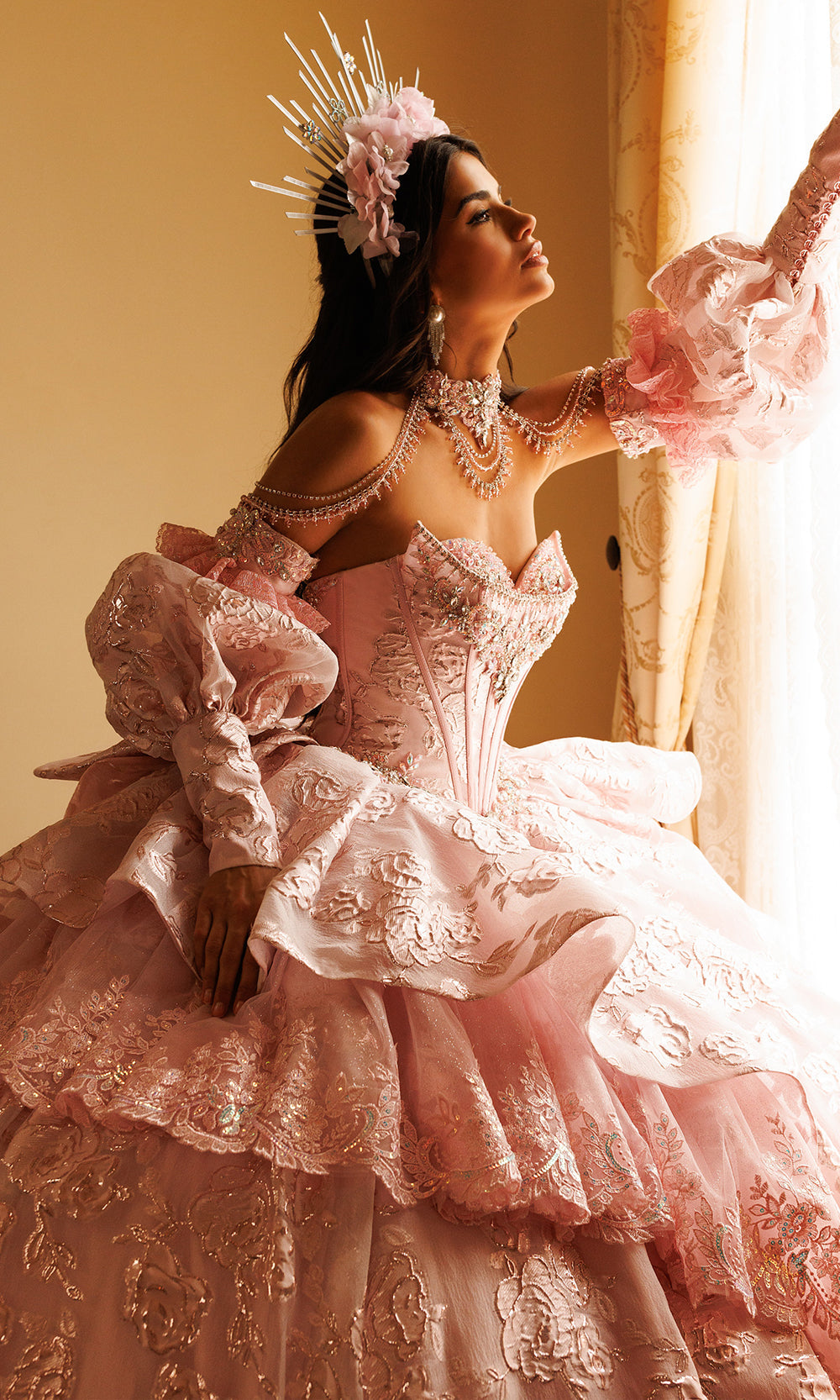 Rachel Allan RQ6020 - Strapless Corset Floral Ballgown Quinceanera Dresses in Pink    