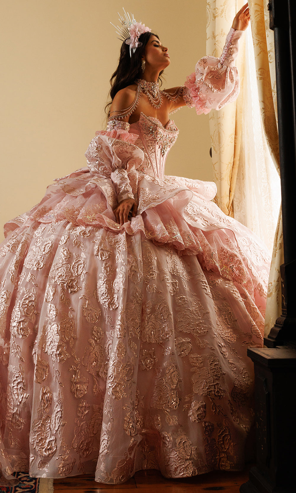 Rachel Allan RQ6020 - Strapless Corset Floral Ballgown Quinceanera Dresses in Pink    