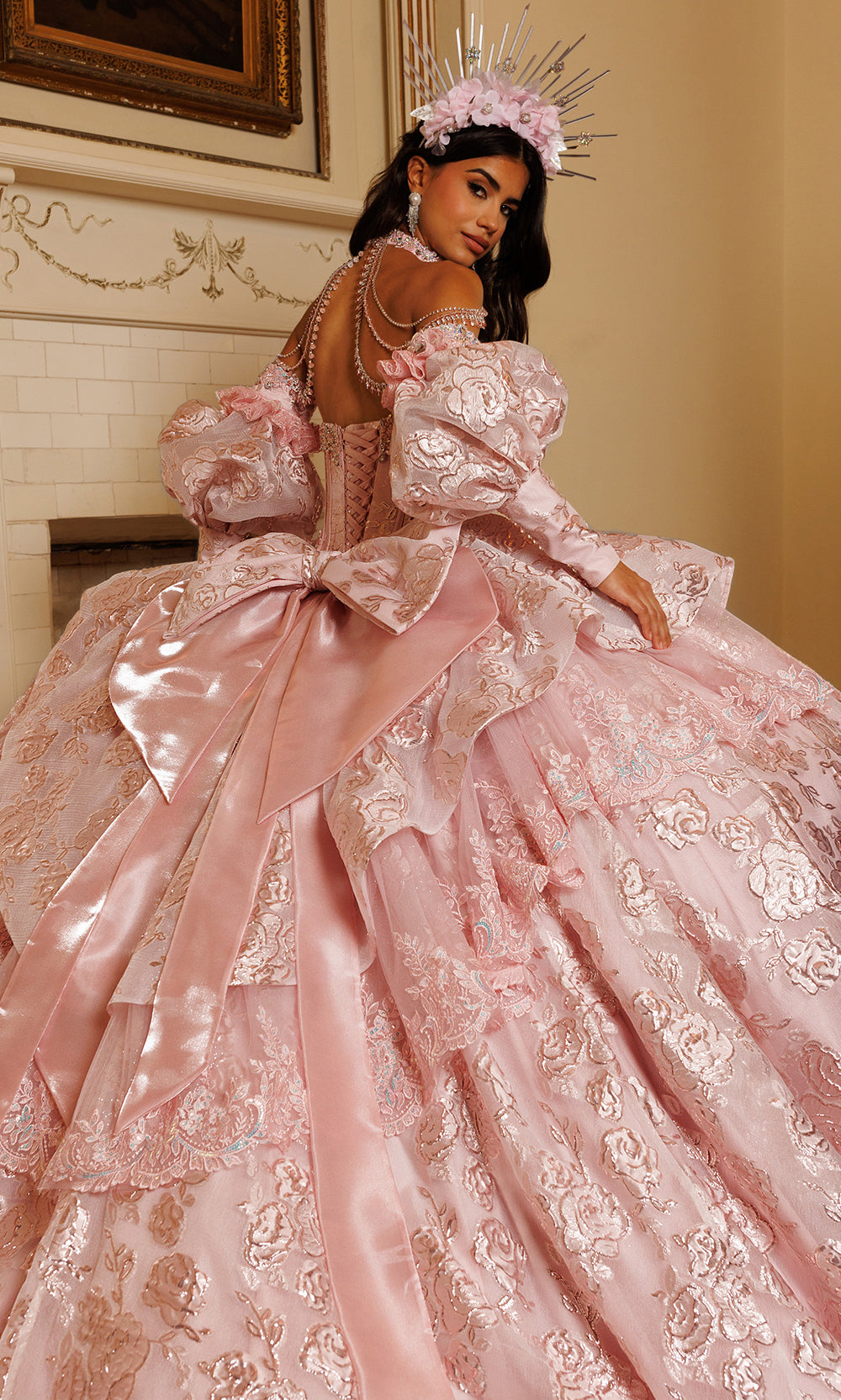 Rachel Allan RQ6020 - Strapless Corset Floral Ballgown Quinceanera Dresses in Pink    