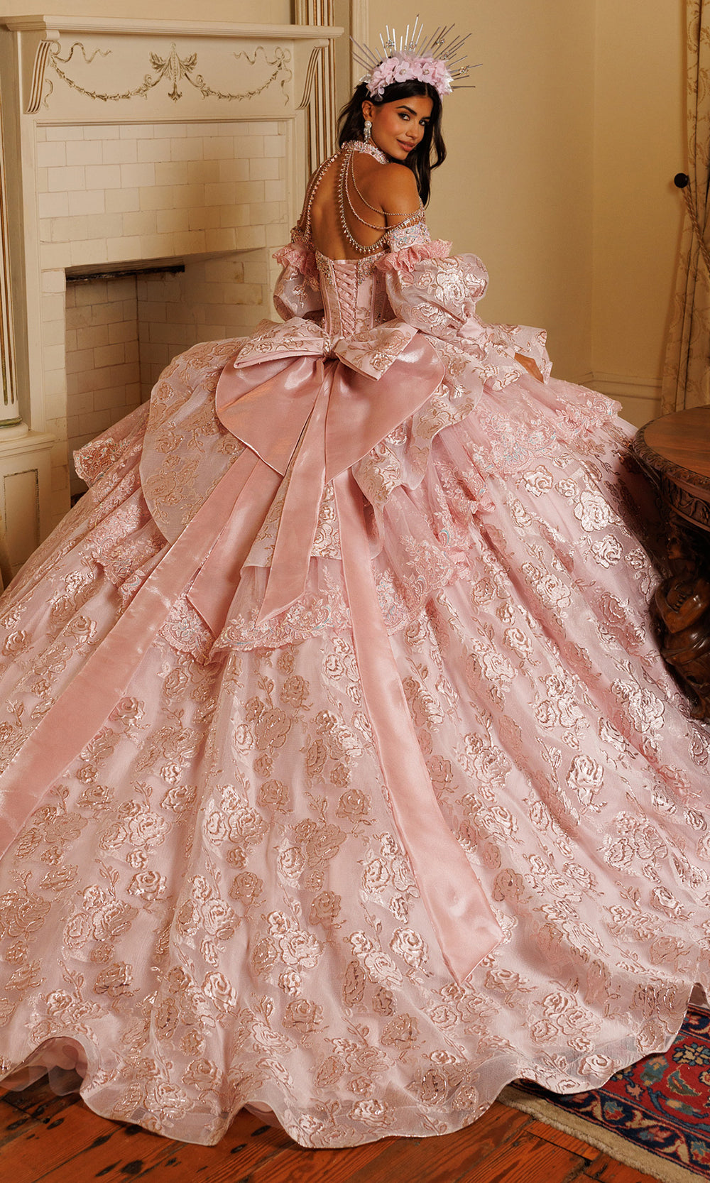 Rachel Allan RQ6020 - Strapless Corset Floral Ballgown Quinceanera Dresses in Pink    