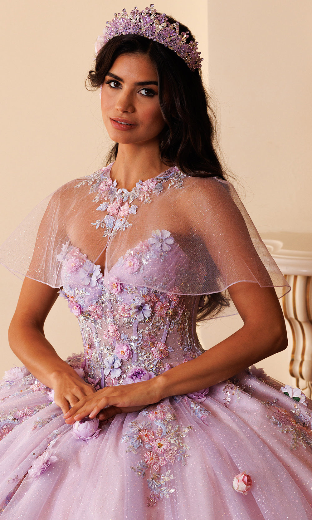 Rachel Allan RQ6022 - Floral Strapless Glitter Tulle Ballgown Quinceanera Dresses in Purple    