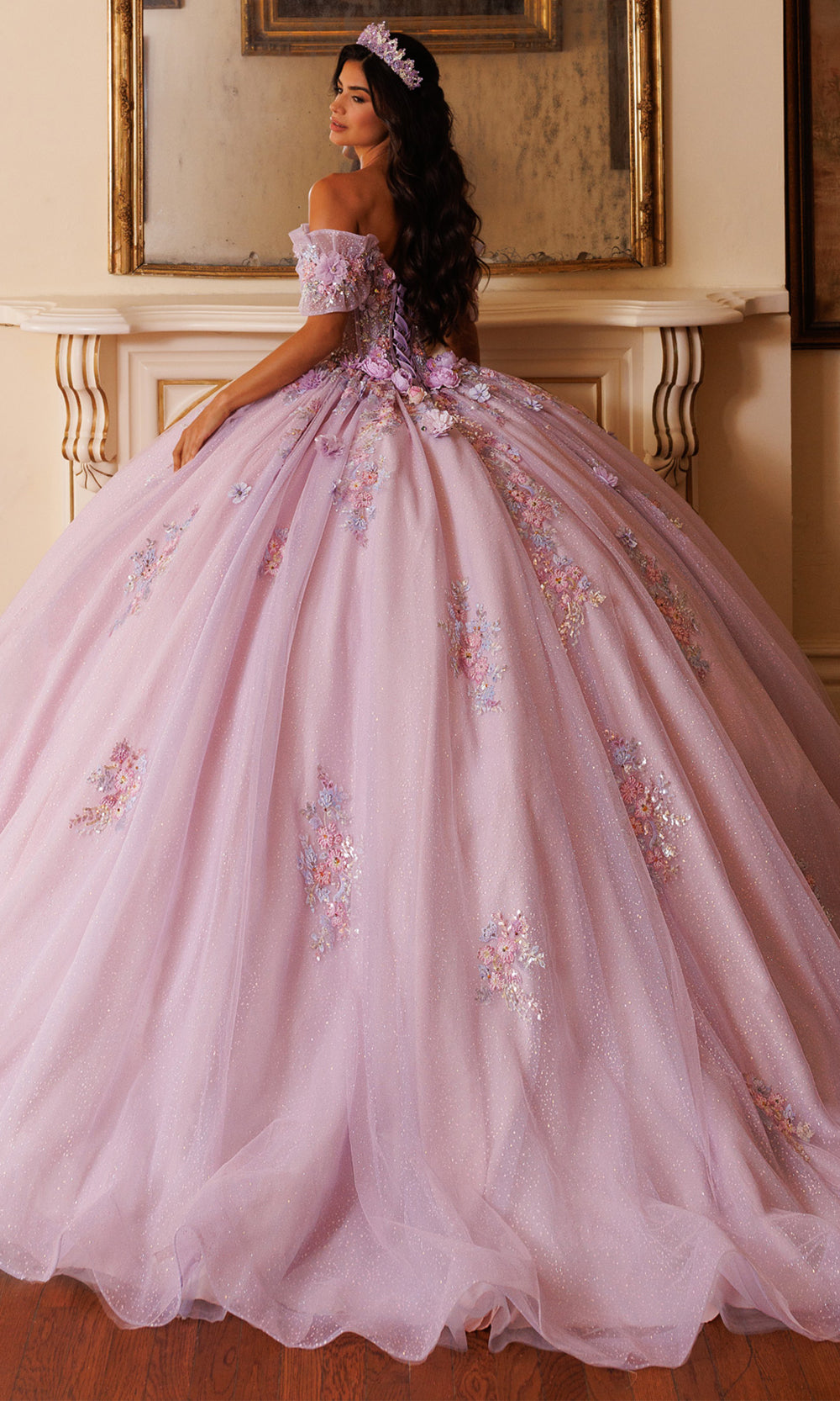 Rachel Allan RQ6022 - Floral Strapless Glitter Tulle Ballgown Quinceanera Dresses