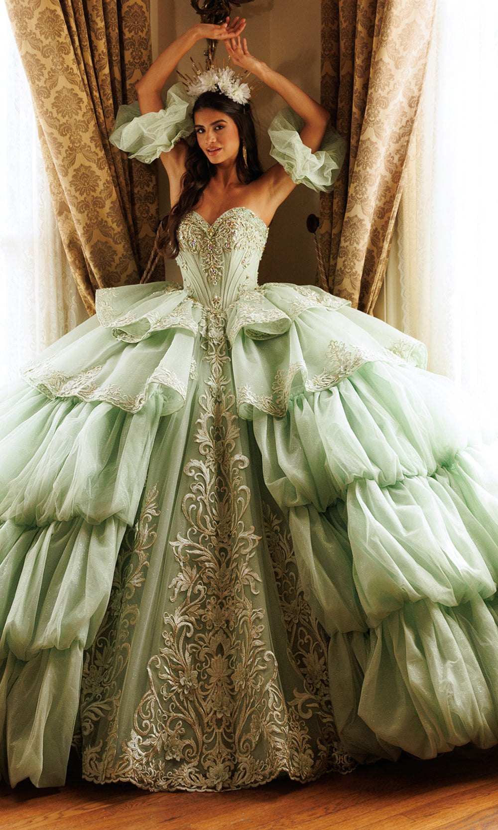 Rachel Allan RQ6025 - Halter Choker Embroidered Tulle Gown Quinceanera Dresses in Green    