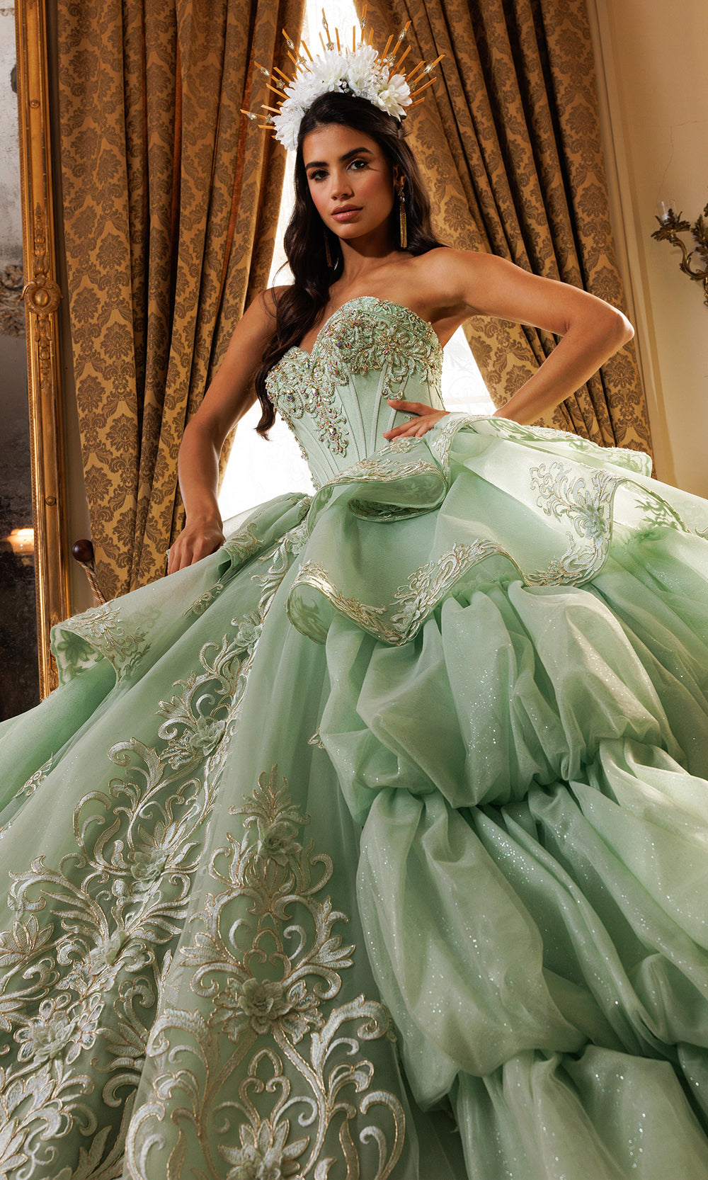 Rachel Allan RQ6025 - Halter Choker Embroidered Tulle Gown Quinceanera Dresses in Green    