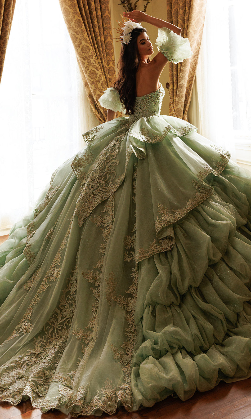 Rachel Allan RQ6025 - Halter Choker Embroidered Tulle Gown Quinceanera Dresses in Green    