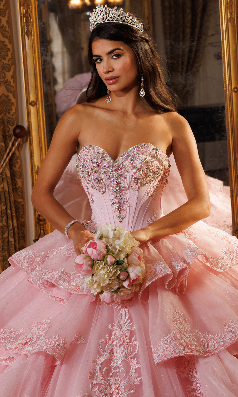 Rachel Allan RQ6025 - Halter Choker Embroidered Tulle Gown Quinceanera Dresses in Pink    