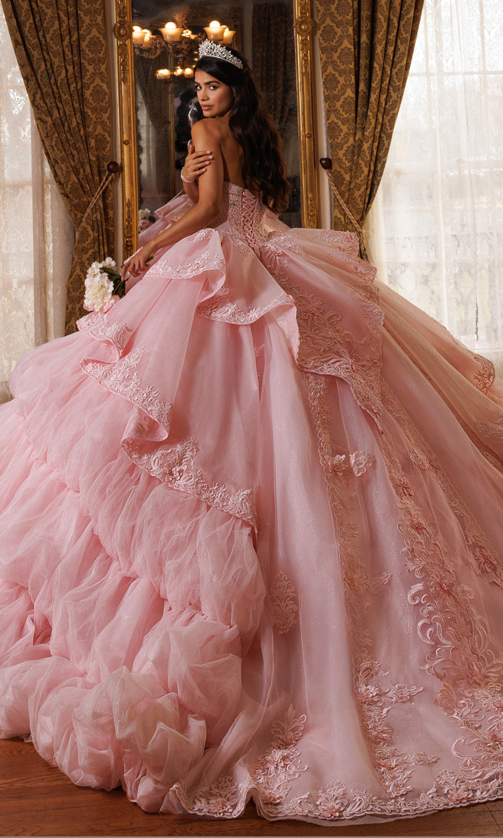 Rachel Allan RQ6025 - Halter Choker Embroidered Tulle Gown Quinceanera Dresses in Pink    