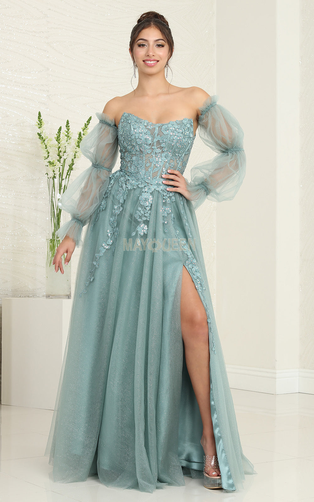 May Queen RQ8060 - Appliqued Gown