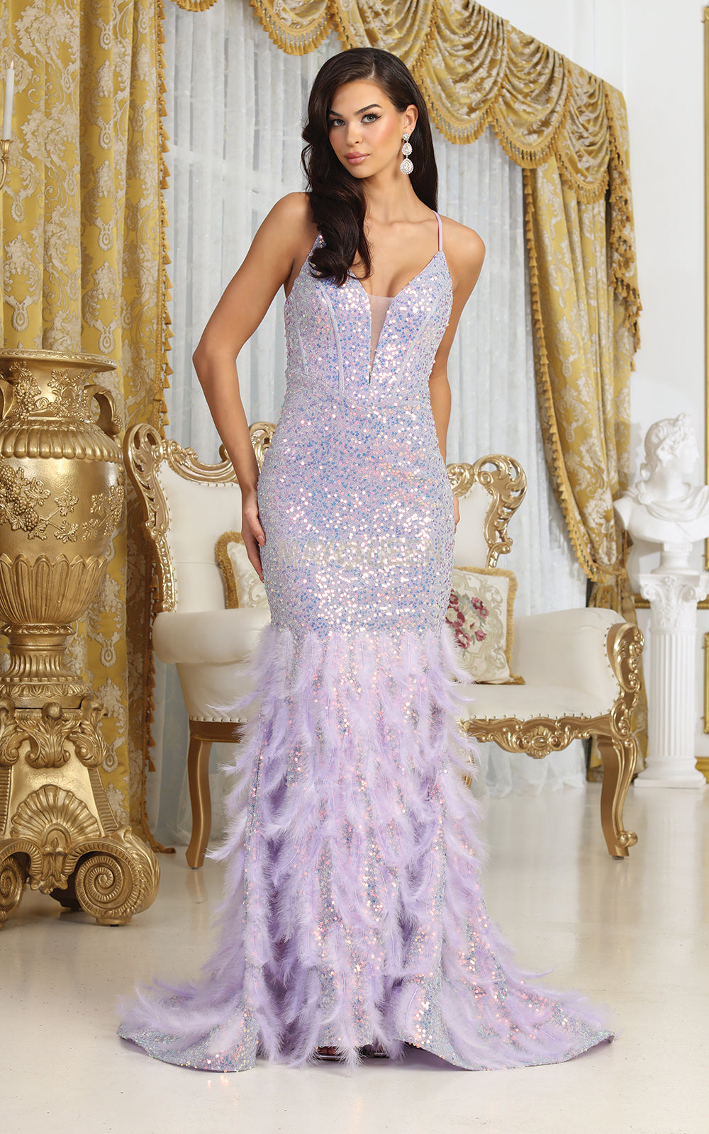 May Queen RQ8076 - Feathered Gown